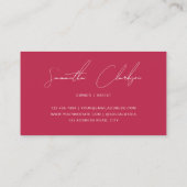 Carte De Visite Minimaliste Magenta Rose Chaud Écriture Manuscrite (Dos)
