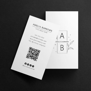 Carte De Visite Minimaliste Moderne avec Code QR à touche botaniqu