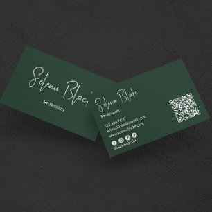 Carte De Visite Minimaliste moderne Élégant code vert et QR