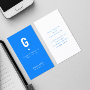 Carte De Visite Minimaliste Moderne Initiale sur Bleu Azur