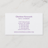 Carte de visite minimaliste moderne, violet (Dos)