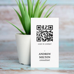 Carte De Visite Minimaliste Nettoyer noir blanc code QR Consultant