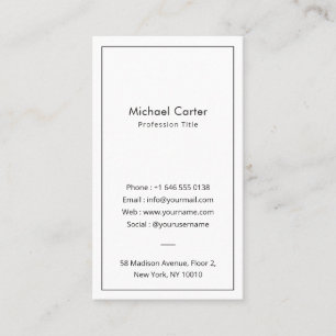 Carte De Visite Minimaliste Nom Personnel Vertical et Coordonnées
