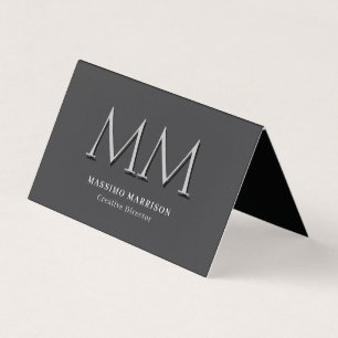 Carte De Visite Minimaliste Professionnel Monogrammé Gris