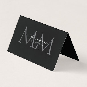 Carte De Visite Minimaliste Professionnel Monogrammé Noir