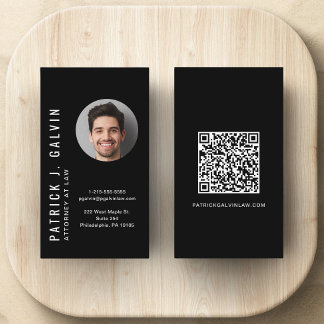 Carte De Visite Minimaliste QR Code photo professionnel noir