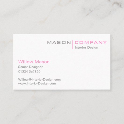 Carte de visite minimaliste rose gris et blanc (Devant)