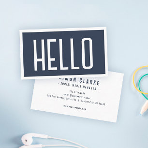Carte De Visite Minimaliste simple HELLO Bold Navy Professionnel