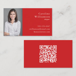 Carte De Visite Minimaliste Vibrant Rouge Professionnel Photo QR