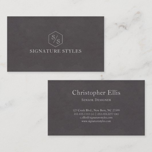 Carte De Visite Minimalistic Monogram | Charcoal Gray (Devant / Derrière)