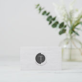 Carte De Visite Minimalistic Monogram | White Pinstripe Business C (Debout devant)