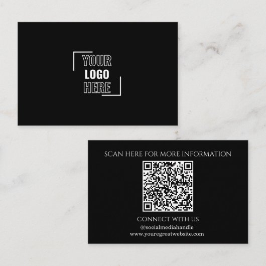Carte De Visite Minimisez votre logo ici Code QR noir et blanc (Devant / Derrière)