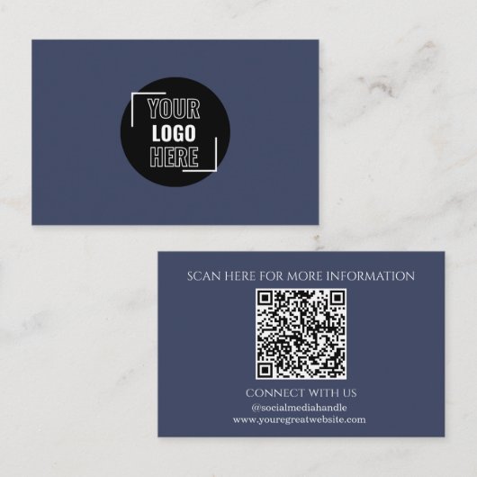 Carte De Visite Minimisez votre logo ici Marine Blue QR Code (Devant / Derrière)