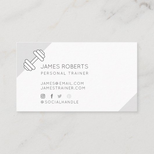 Carte De Visite Minimum Dumbbell Personal Trainer Gris & Blanc (Dos)