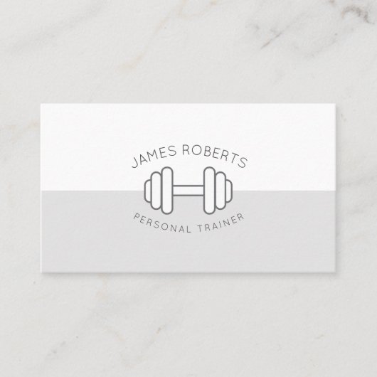 Carte De Visite Minimum Dumbbell Personal Trainer Gris & Blanc (Devant)