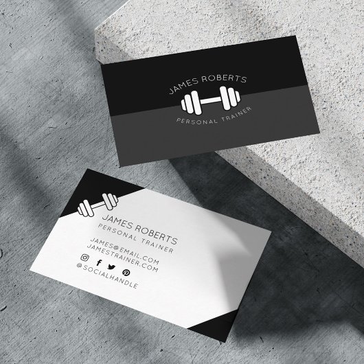 Carte De Visite Minimum Dumbbell Personal Trainer Noir & Blanc