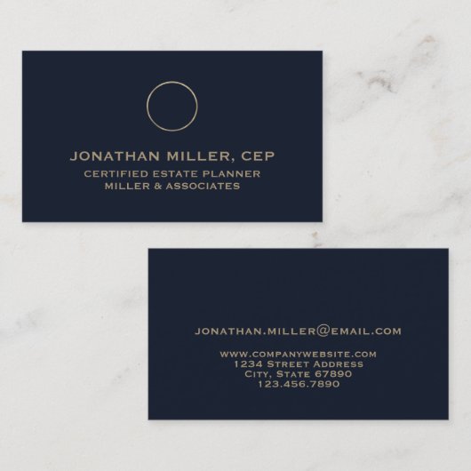 Carte De Visite Minimum Luxury Blue Gold Initial (Devant / Derrière)