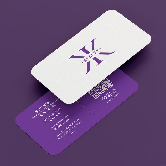 Carte De Visite Minimum professionnel K Monogramme Royal Purple