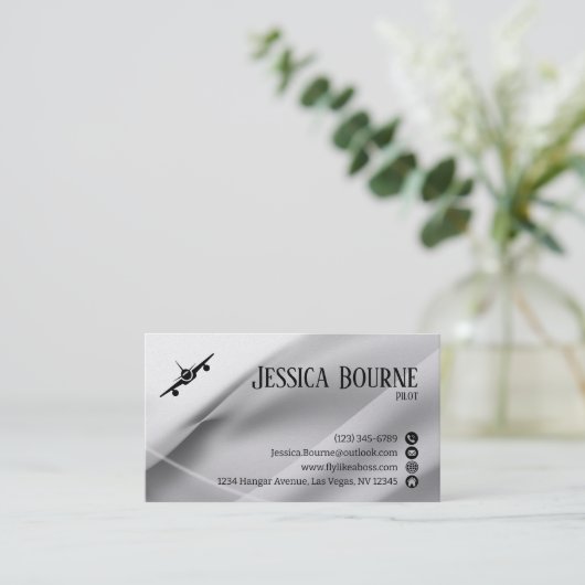 Carte De Visite Minimum professionnel QR Code White Silver Pilot (Debout devant)