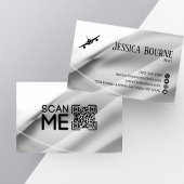 Carte De Visite Minimum professionnel QR Code White Silver Pilot