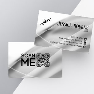 Carte De Visite Minimum professionnel QR Code White Silver Pilot