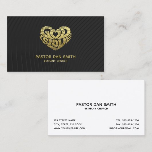 Carte De Visite Ministère noir élégant du pasteur | d'église (Devant / Derrière)
