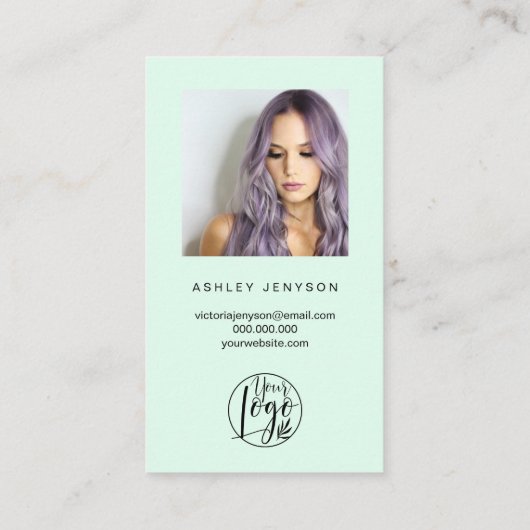 Carte De Visite Mint brossé script photo logo commander merci (Dos)