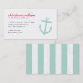 Carte De Visite Mint Cute Ancre Nautique & Stripes (Devant / Derrière)