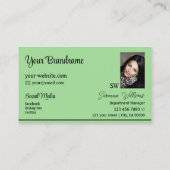 Carte De Visite Mint Green Black Stripes avec Monogramme et Photo (Dos)