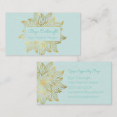Carte de visite Mint Green Gold Lotus Mandala (Devant / Derrière)