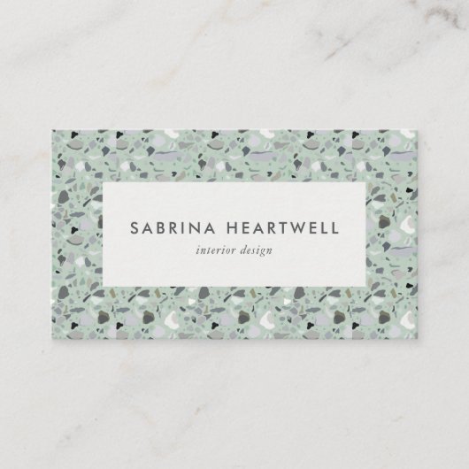 Carte De Visite Mint Green Gray Terrazzo Pattern Interior Design (Devant)