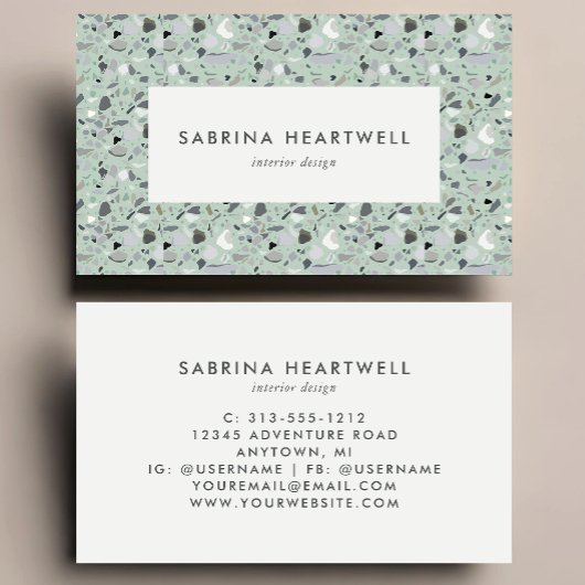 Carte De Visite Mint Green Gray Terrazzo Pattern Interior Design