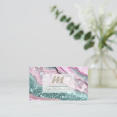 Carte De Visite *~* MINT PINK QR Marbre Glam Luxe Initial AP66 (Debout devant)
