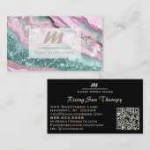 Carte De Visite *~* MINT PINK QR Marbre Glam Luxe Initial AP66 (Devant / Derrière)