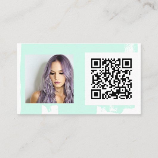 Carte De Visite Mint vert brosse cheveux maquillage photo logo qr (Dos)