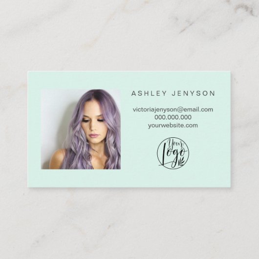 Carte De Visite Mint vert coeur photo logo commander merci (Dos)