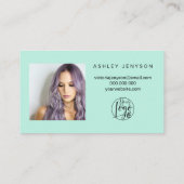 Carte De Visite Mint vert turquoise script photo logo commander me (Dos)