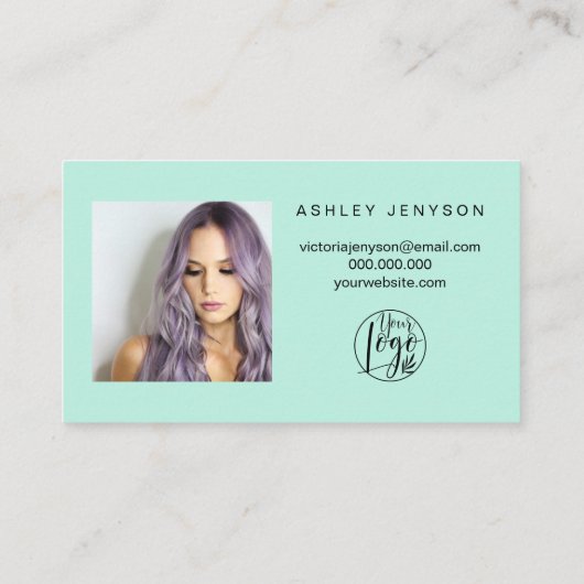 Carte De Visite Mint vert turquoise script photo logo commander me (Dos)