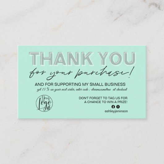 Carte De Visite Mint vert turquoise script photo logo commander me (Devant)