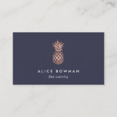 Carte De Visite Minuit Blue & Faux Rose Gold Ananas (Devant)
