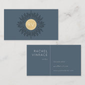 Carte De Visite Minuit Blue Gold Monogramme Halo (Devant / Derrière)