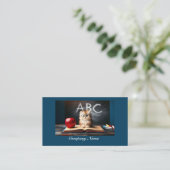Carte De Visite Minuscule Kitten à l'école (bleu) (Debout devant)