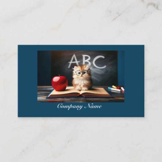 Carte De Visite Minuscule Kitten à l'école (bleu) (Devant)