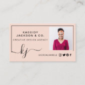 Carte De Visite Minuscule Script Monogramme Cadre photo rose (Devant)