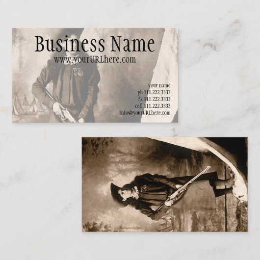 Carte De Visite Miss Annie Oakley avec pistolet, Portrait photo Vi (Devant / Derrière)