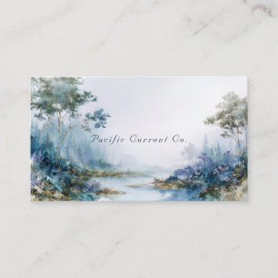 Carte De Visite Misty Forest River Gold and Blue Landcape