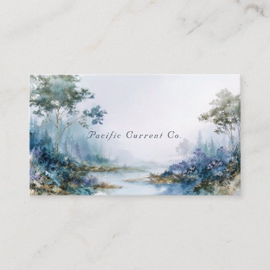 Carte De Visite Misty Forest River Gold and Blue Landcape (Devant)
