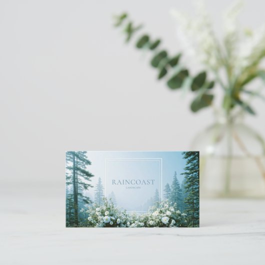 Carte De Visite Misty Pine Forest White Wildflower Clean Frame (Debout devant)