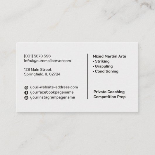 Carte De Visite MIXED MARTIAL ART - Formation en arts martiaux mix (Dos)