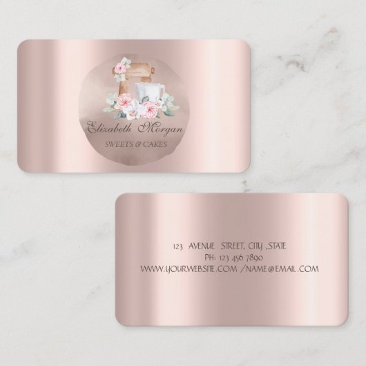 Carte De Visite Mixer Flowers Rose Gold Circle (Devant / Derrière)